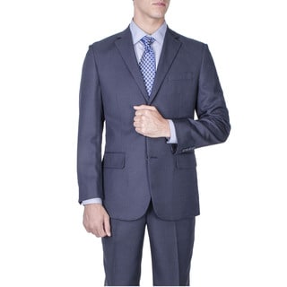 Men's Modern Fit Navy Blue Textured 2-button Suit-Image