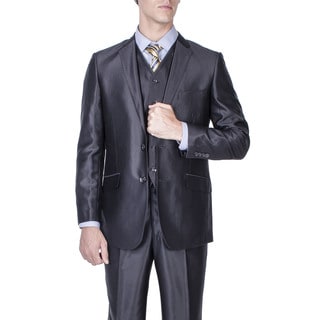 Men's Black Shiny 2-button Slim-fit Vested Suit-Image