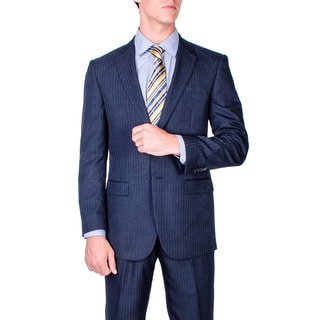 Men's Navy Blue Stripe 2-button Modern-fit Suit-Image