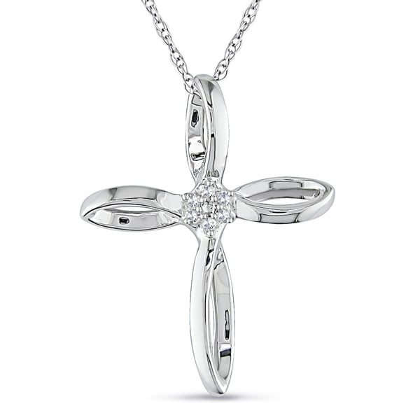 Miadora 10k White Gold Diamond Accent Cross Necklace