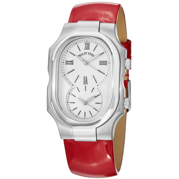 Philip Stein Women's 2NCWLR 'Signature' White Dial Red Leather Strap