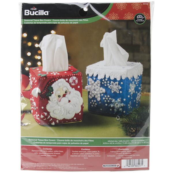 Seasonal Tissue Box Covers Felt Applique Kit-4-1/2"X4-1/2" Set Of 2