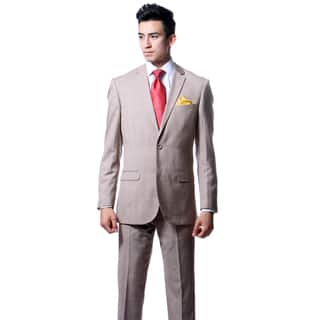 Zonettie by Ferrecci Mens Custom Slim Fit Tan Plaid Suit-Image