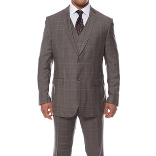 Zonettie by Ferrecci Men's Custom Slim Fit Charcoal Grey Plaid 3-piece Vested Suit-Image