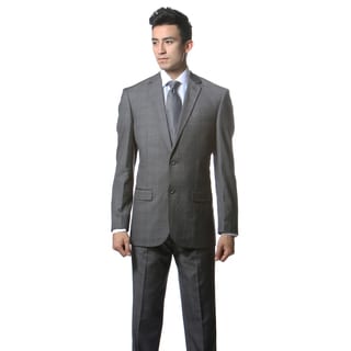 Zonettie by Ferrecci Men's Custom Slim Fit Grey/ White Plaid Suit-Image