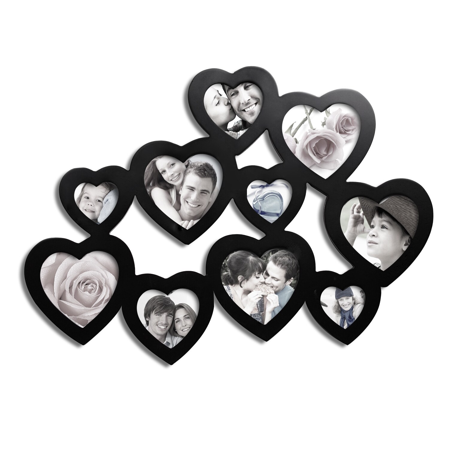 Adeco Adeco 10 photo Black Wood Heart shaped Picture Frame Black Size Other