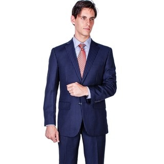 Men's Modern Fit Navy Blue Stripe 2-button Suit-Image