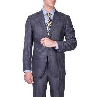 Men's Modern Fit Grey Striped Wool 2-button Suit-Image