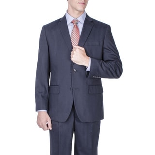 Men's Modern Fit Navy Blue Tonal Stripe Wool 2-button Suit-Image