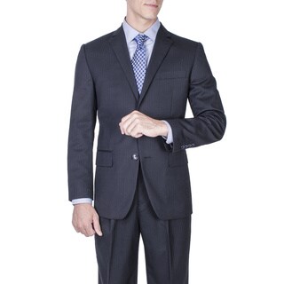 Men's Modern Fit Black Tonal Stripe Wool 2-button Suit-Image