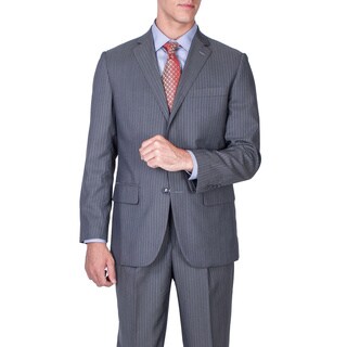 Men's Modern Fit Grey Striped 2-button Wool Suit-Image