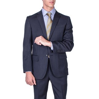 Men's Modern Fit Charcoal Grey Striped 2-button Wool Suit-Image