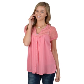 Hailey Jeans Co. Junior's Crochet Detail Button-up Top