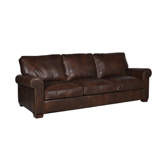 Hudson Cocoa Top-grain Leather 96-inch Sofa