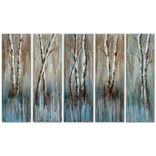 (>_<)  'Birch Family' 5-piece Hand-painted Canvas Art Set