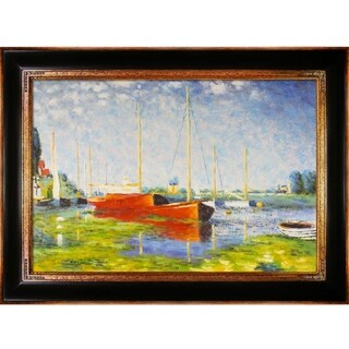 Find Cheap Price Claude Monet 'Red Boats at Argenteuil' Hand Painted Framed Canvas Art