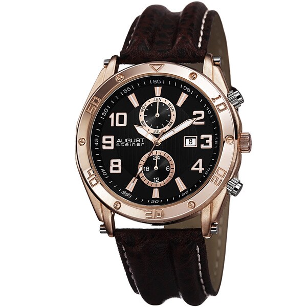 August Steiner Men's Swiss Quartz Multifunction Genuine Leather Strap Watch