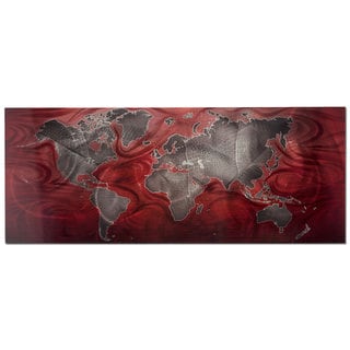 Now Sale Pewter/ Red Magnetic World Map Wall Art