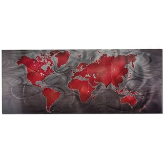 Special Offers Red/ Pewter Modern Magnetic World Map Wall Art