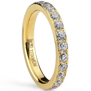 Oliveti Goldplated Titanium Round-cut Cubic Zirconia Comfort Fit Eternity Band (3 mm)-Image