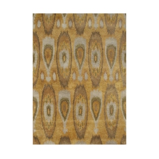 Cheap Alliyah HandmadeTobacco Brown Ikat Pattern New Zealand Wool Blend Rug (9' x 12')