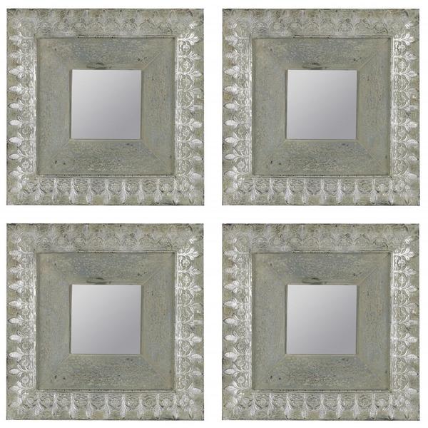Linell Aged Blue and Silver Square Mirrors (Set of 4) 16278523