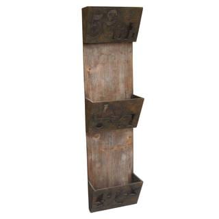(>_<)  Set of 2 Rustic Wood and Iron 3-tier Magazine Holder (China)