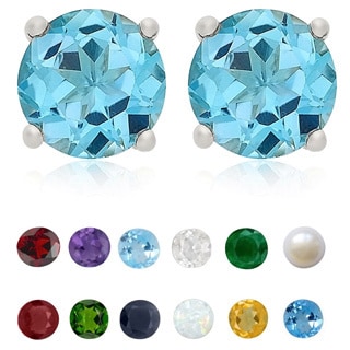 Dolce Giavonna Sterling Silver Gemstone 6mm Birthstone Stud Earrings