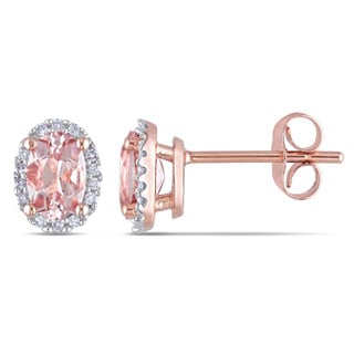 Miadora 10k Rose Gold Morganite and 1/10ct TDW Diamond Halo Earrings (H-I, I2-I3)