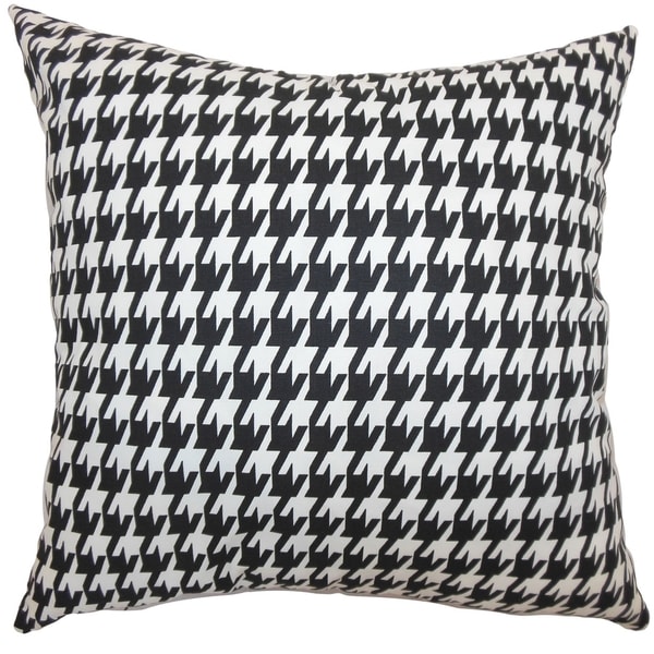 Ceres Houndstooth Black White Feather Filled 18-inch Throw Pillow