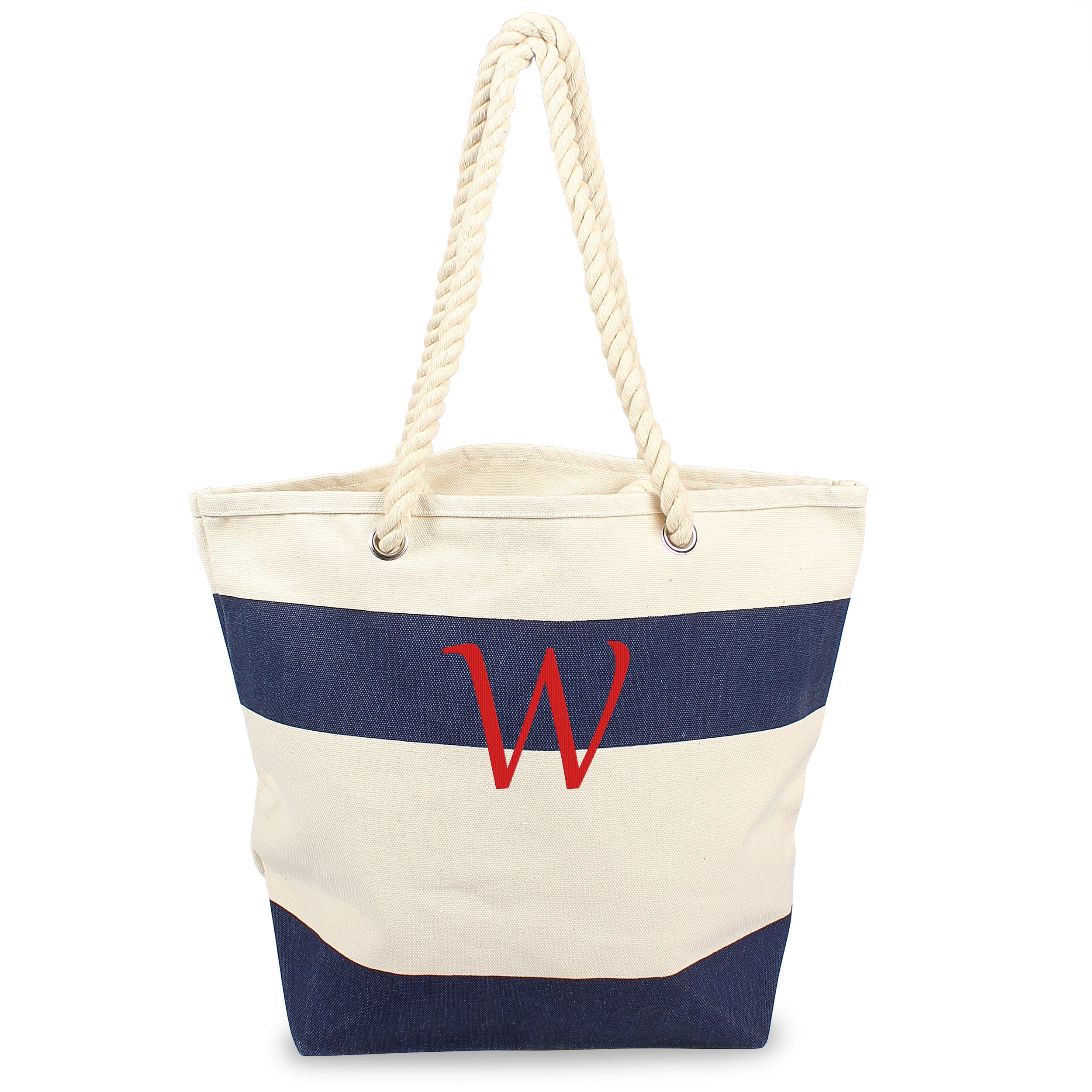 Personalized Navy Striped Canvas Tote with Rope Handles