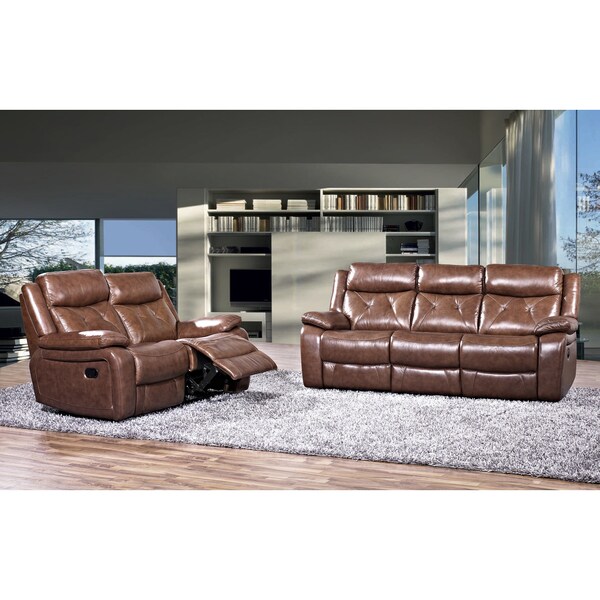 Rivallo Brown 2-piece Top Grain Leather Reclining Sofa and Loveseat Set