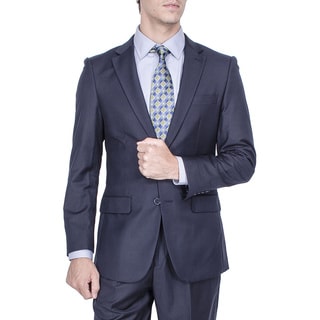 Men's Modern Fit Navy Blue 2-button Suit with Pleated Pants-Image