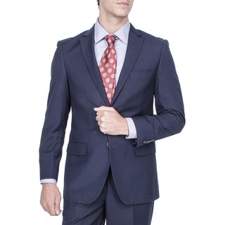 Men's Modern Fit Navy Blue Tonal Stripe 2-button Suit with Pleated Pants-Image