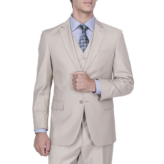 Men's Modern Fit Solid Beige 2-button Vested Suit-Image