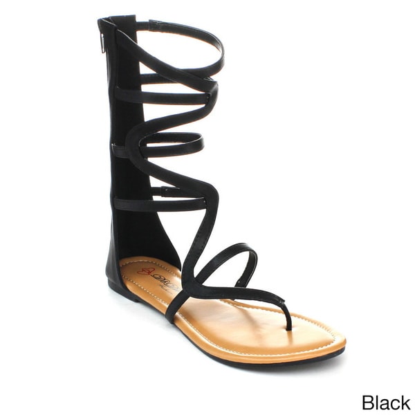 ... BLACK-5.5-BLACK-7.5-DBDK-EMILY-Womens-Mid-Calf-Gladiator-Sandals-with