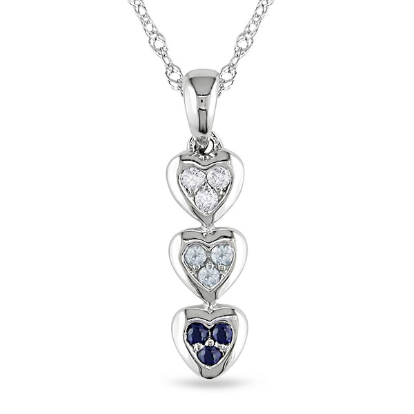 ... 10k White Gold Blue Topaz; Sapphire and Diamond Accent Three Heart