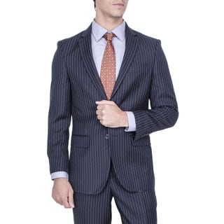 Men's Modern Fit Navy Blue Striped 2-button Suit-Image