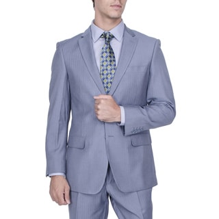 Men's Modern Fit Blue Herringbone Stripe 2-button Suit-Image