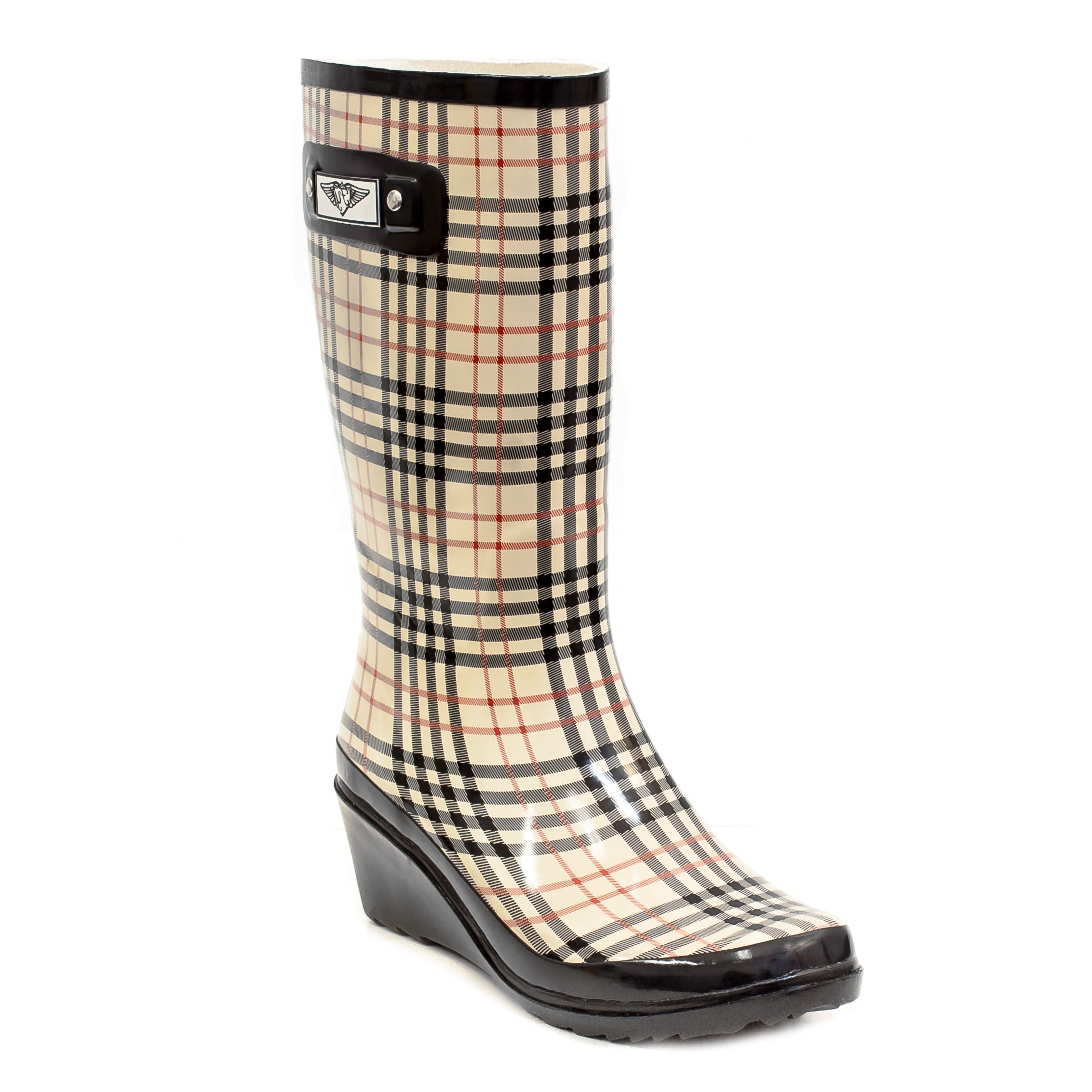 red wedge rain boots