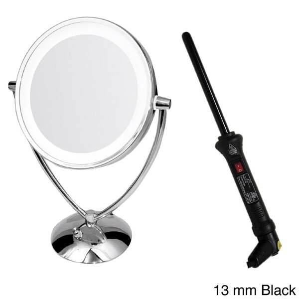 Ovente 1x/10x Dual-sided Round Mirror with Curling Iron