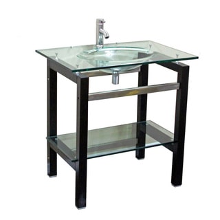 Compare Price Kokols Tempered Glass Table Top Bathroom Sink Combo with Wood Shelf