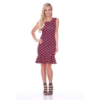 White Mark Women's Slim Fit Pink/ Black Chevron Print Ruffle-trim Dress-Image