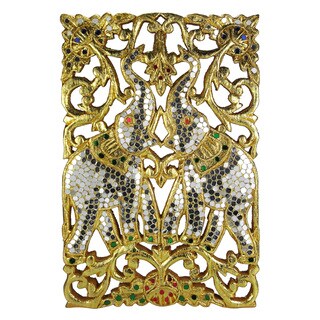 See Reviews Elephant Gilded Gold Leaf Carved Wood Wall Art 7.5x11.5 (Thailand)
