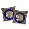 Set of 2 Elephant Embroidered Velvet Throw Pillow Cases (Thailand)