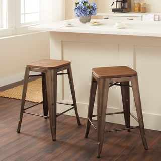 Tabouret Vintage Wood Seat Counter Stools (Set of 2)
