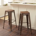 Tabouret Vintage Wood Seat Bar Stool (Set of 2)