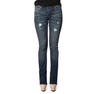 Stitch's Women's Curvy Slim Distressed Blue Jeans-Image