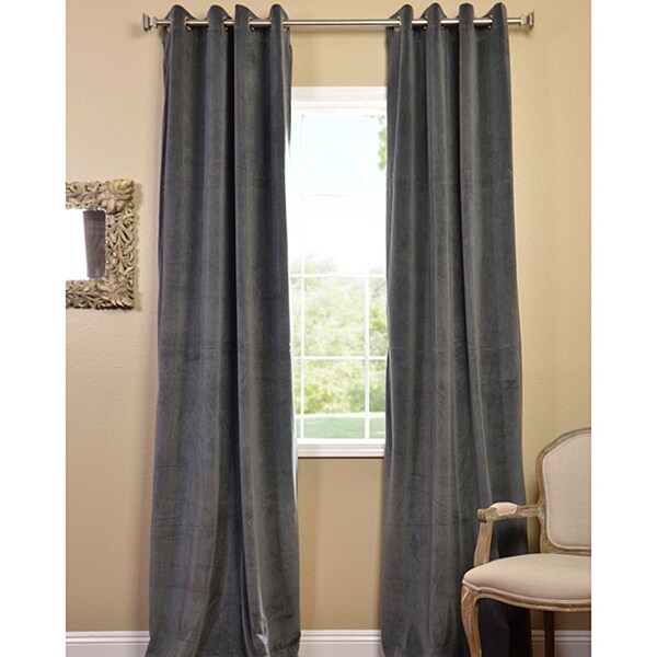 Natural Grey Grommet Velvet Blackout Curtain Panel 84x96 As Is Item