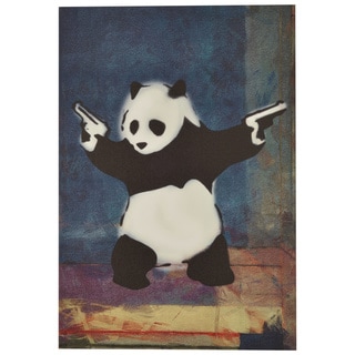 iCanvasART Banksy Panda with Guns Blue Square Canvas Print Wall Art